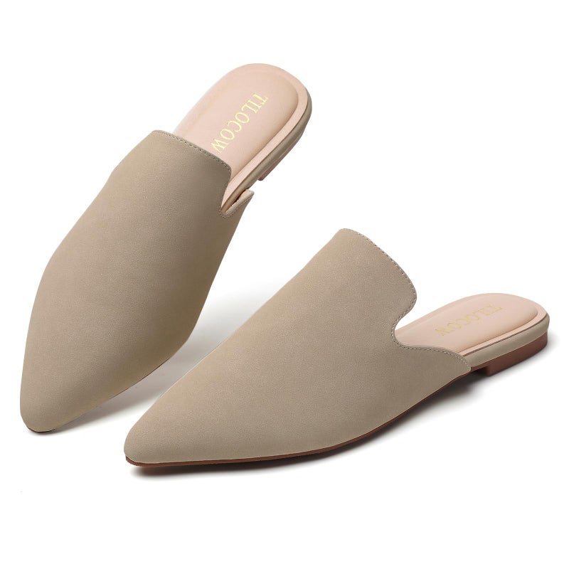 Tilocow Mules for Women Flats Pointed Toe Slip On Backless Loafers Flat Mule Business Casual Shoes Slides - Image 1